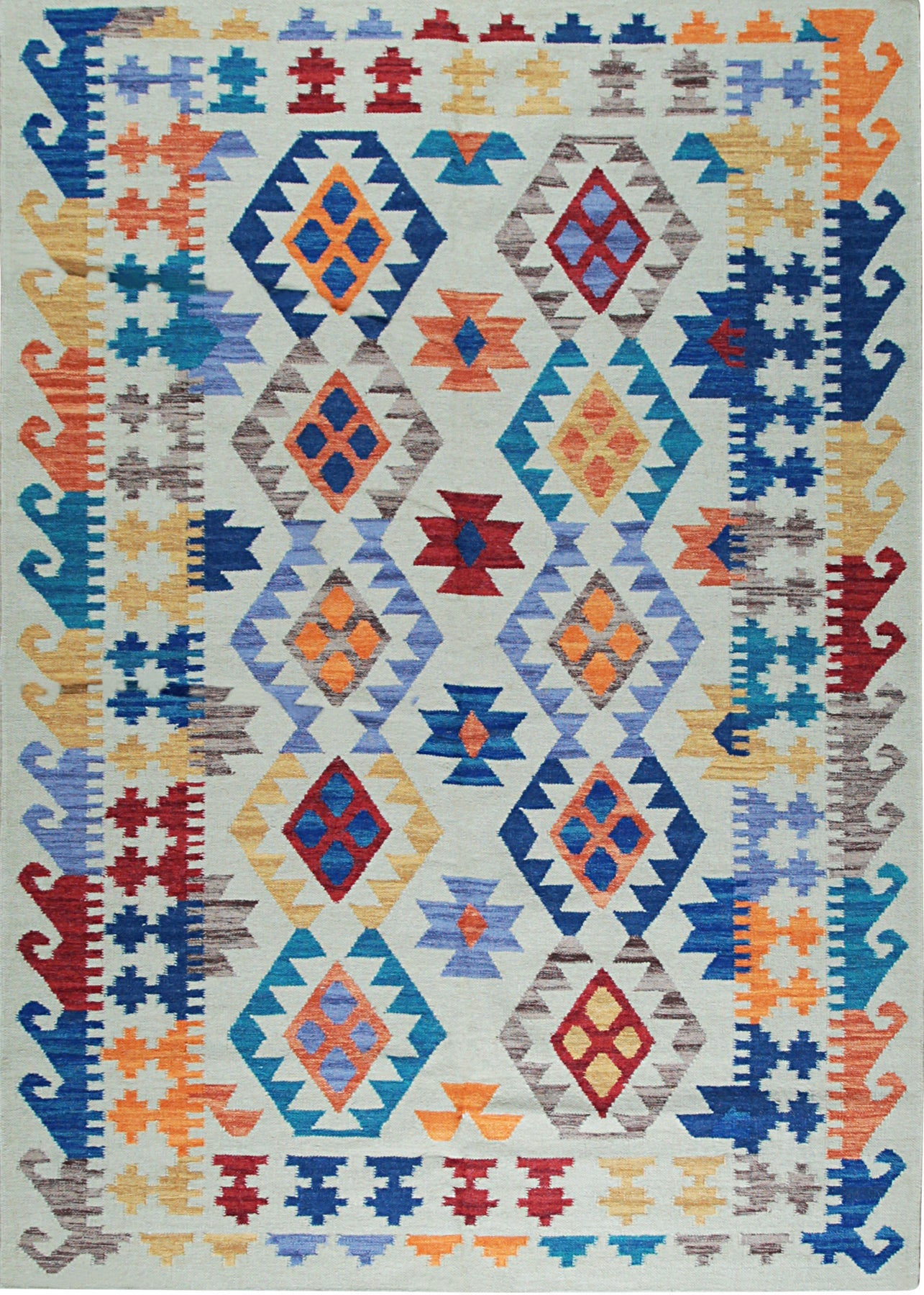 Isolated view of Nina Cassandra Multicolor Flatweave Wool Rug, showcasing its vibrant, geometric flatweave design.