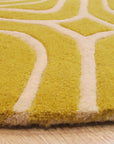 Ruby Para Yellow Hand Tufted Wool Rug, a vibrant geometric design in shades of yellow and ruby, adding a modern touch to a living space.