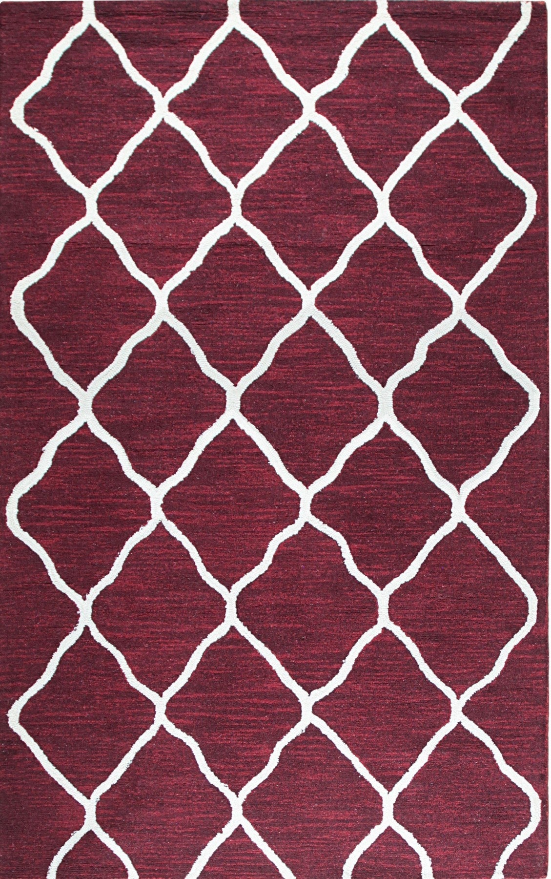 Isolated view of Timeless Louie Burgundy Hand Tufted Wool Rug, showcasing its ornate, repeating floral and geometric design.