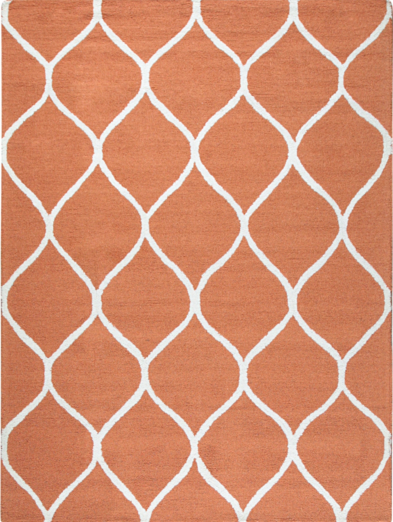 Maya Rustic Orange Hand Tufted Wool Rug: isolated view showcasing its textured, geometric design and warm, earthy color palette.