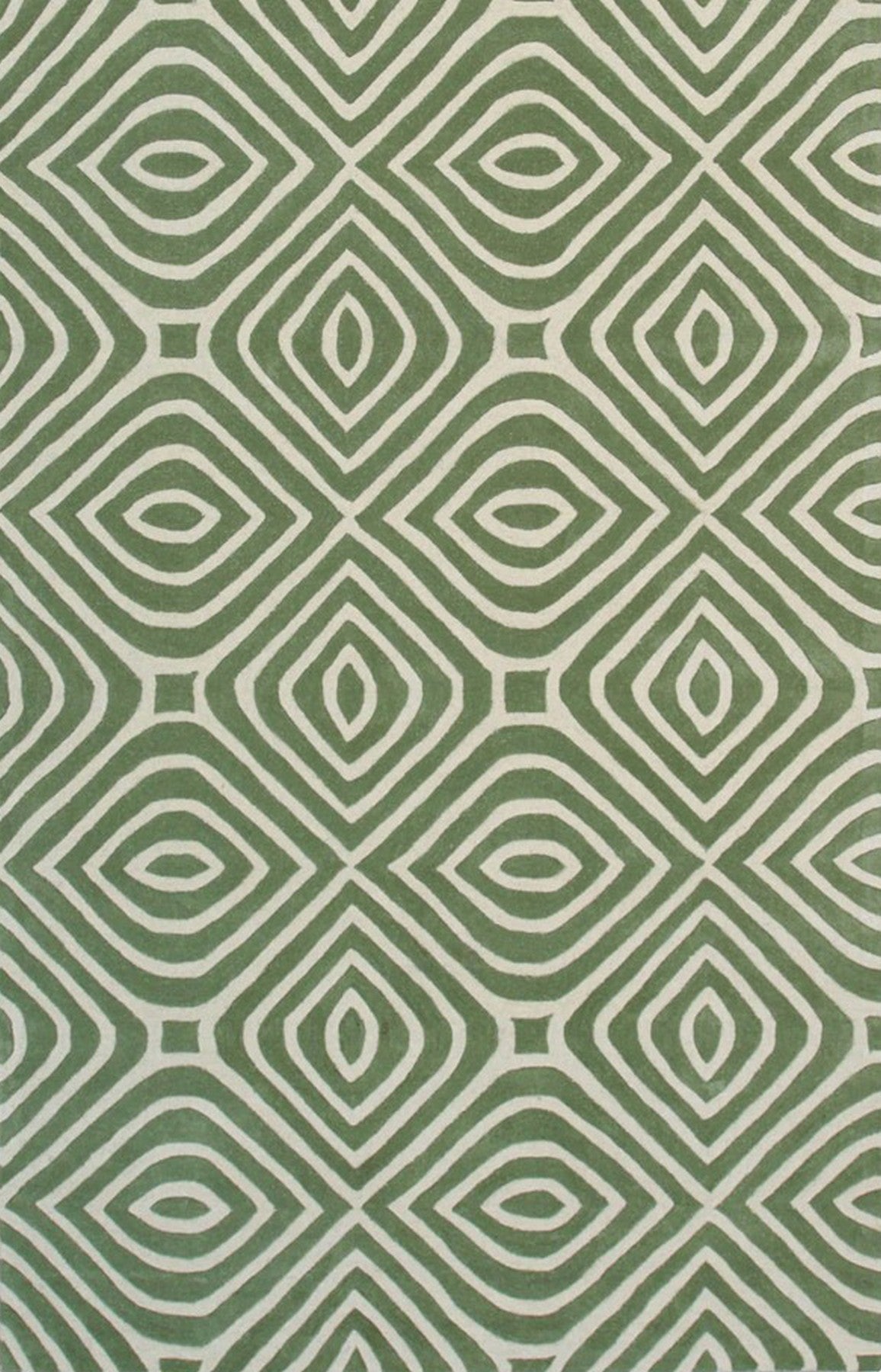 Radiant Amara Green Hand Tufted Wool Rug, showcasing its swirling, abstract design in shades of green, cream, and subtle gold.
