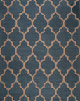Isolated view of Ophelia Moroccan Midnight Hand Tufted Wool Rug, showcasing its intricate geometric design in deep blues and creams.