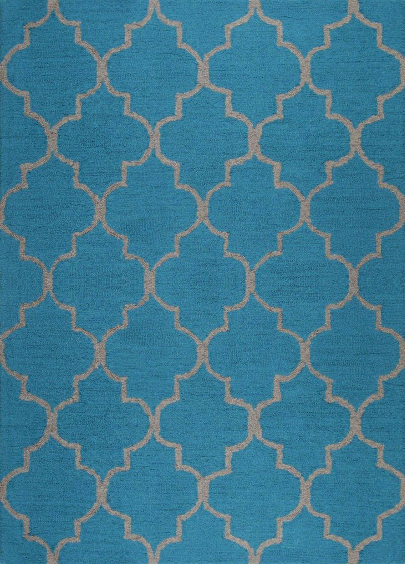 Isolated view of Sloane Moroccan Royal Blue Hand Tufted Wool Rug, showcasing its intricate geometric diamond lattice design in deep royal blue and cream wool.