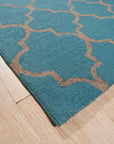 Sloane Moroccan Royal Blue Hand Tufted Wool Rug, royal blue wool rug with a geometric Moroccan-inspired design, adding warmth and texture to a modern living space.