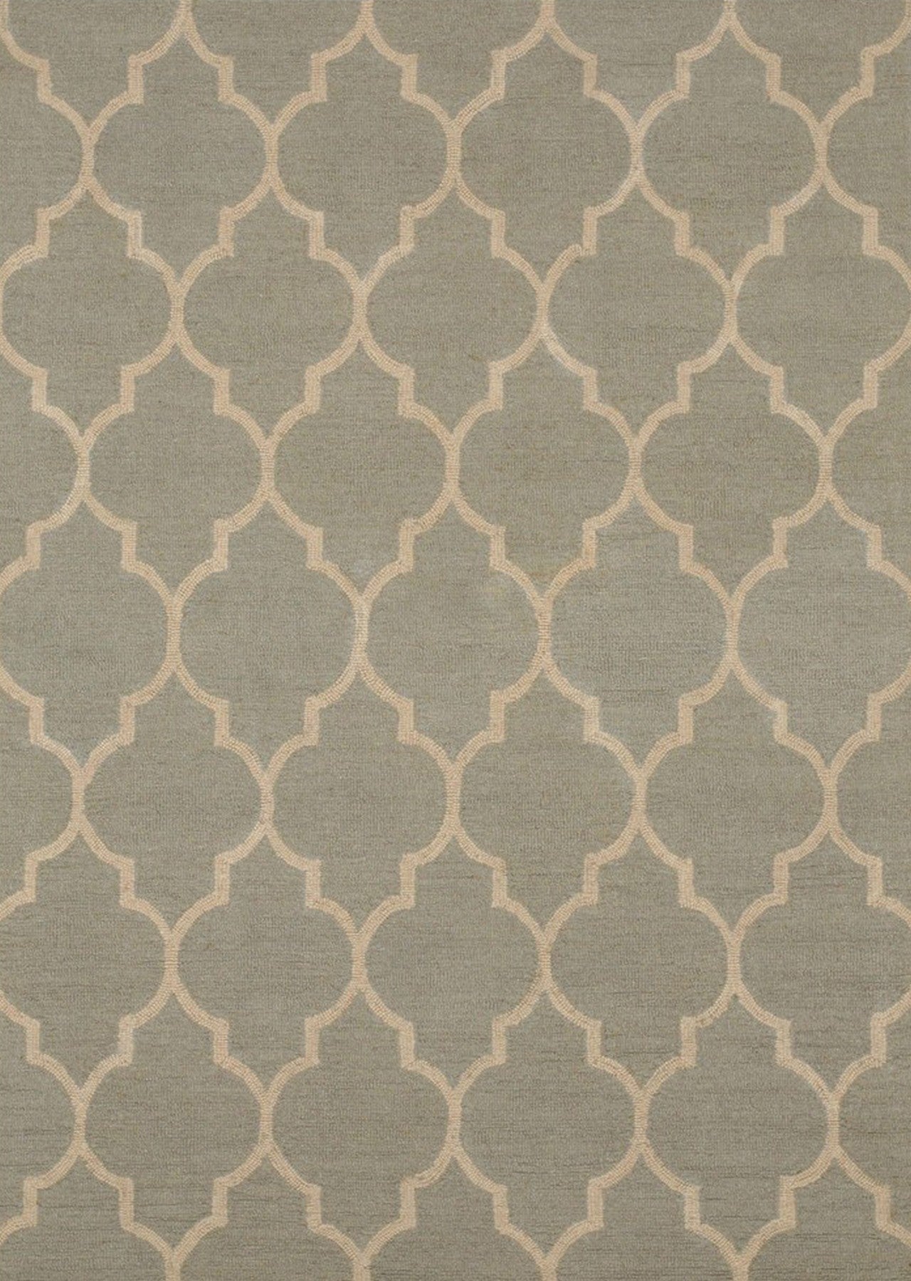 Isolated view of Opulent Moroccan Light Green Hand Tufted Wool Rug, showcasing its intricate geometric design and soft, hand-tufted texture.
