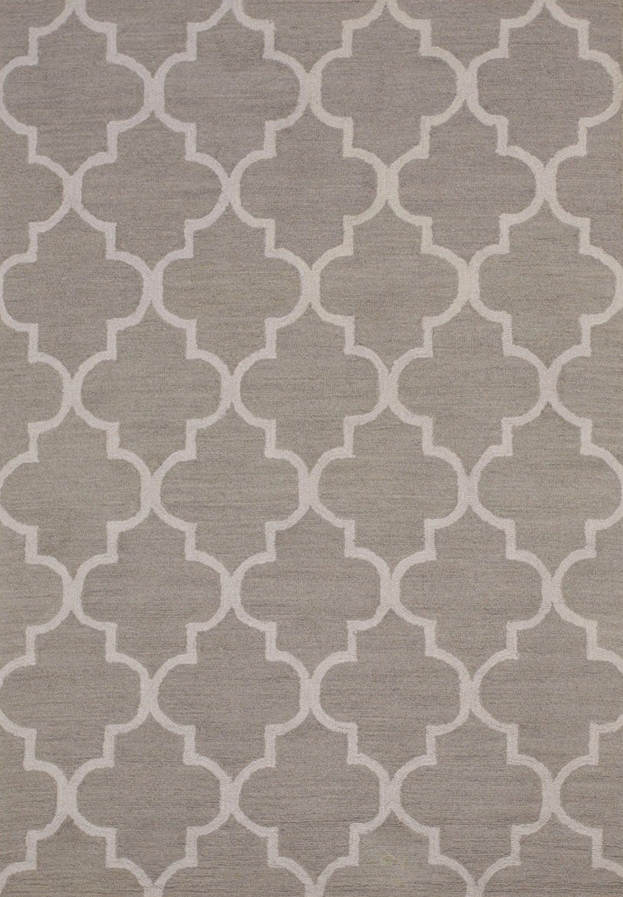 Trendy Moroccan Light Gray Hand Tufted Wool Rug, showcasing its intricate geometric design and soft, textured pile.