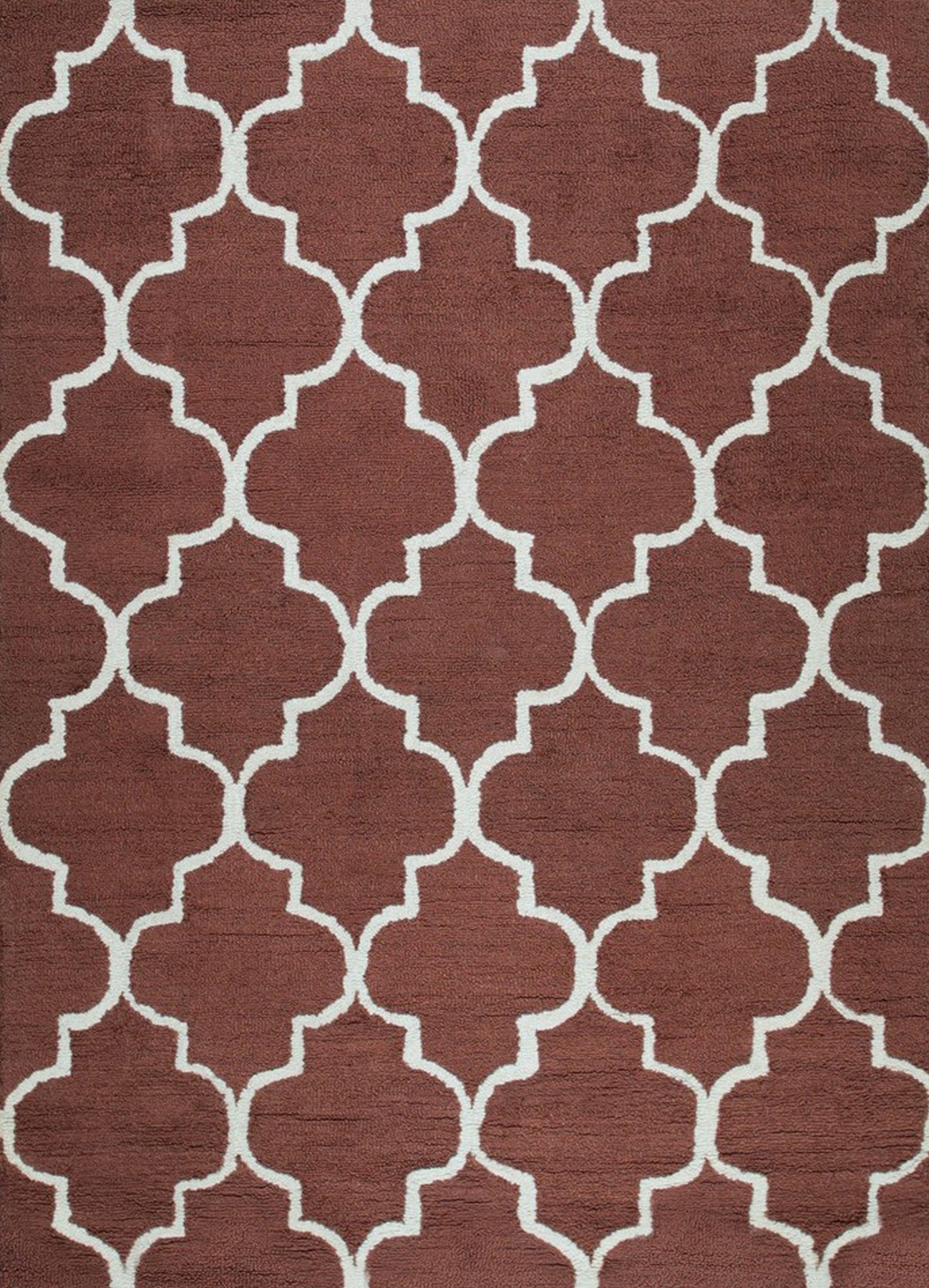 Isolated view of Trendy Moroccan Rust Hand Tufted Wool Rug, showcasing its design.