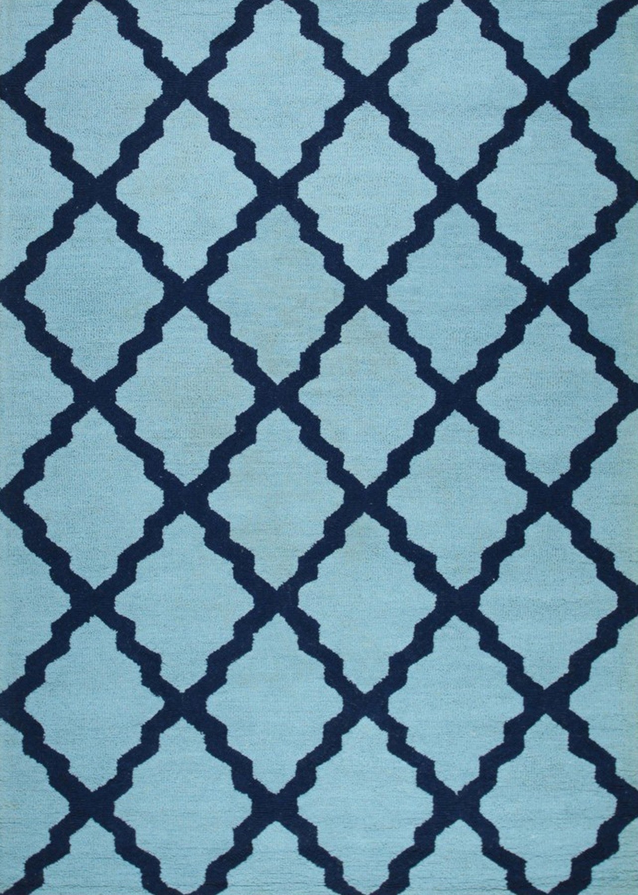 Isolated view of Bianca Trellis Sea Blue Hand Tufted Wool Rug, showcasing its trellis design.