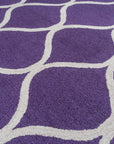 Lush Handcrafted Purple Hand Tufted Wool Rug, a vibrant splash of deep purple wool with a luxuriously plush texture, anchoring a minimalist living room setting.