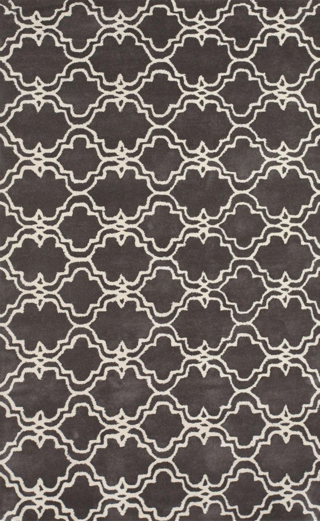 Isolated view of Refined Moroccan Gray Hand Tufted Wool Rug, showcasing its geometric lattice design and plush texture.