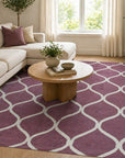 Ava Exquisite Burgundy Hand Tufted Wool Rug styled in a modern living room - area rug lifestyle photo