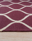 Ava Exquisite Burgundy Hand Tufted Wool Rug, rich burgundy hues and intricate patterns define this hand-tufted wool rug, adding warmth and sophistication to the living room setting.