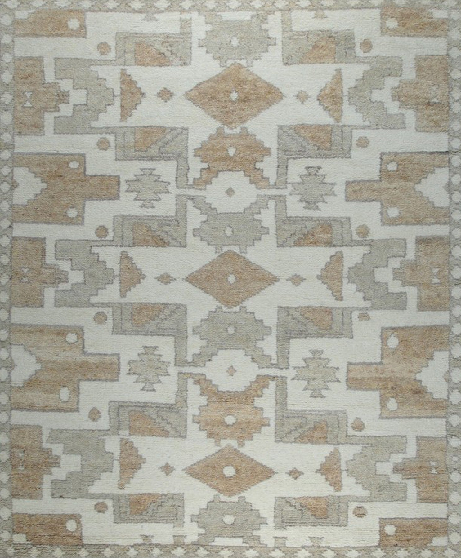 Inviting Oushak Ivory Hand Knotted Wool Rug, showcasing its intricate floral and geometric design against a soft ivory backdrop.