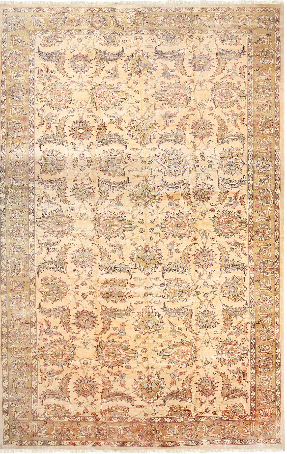 Vibrant Agra Beige Hand Knotted Wool Rug
