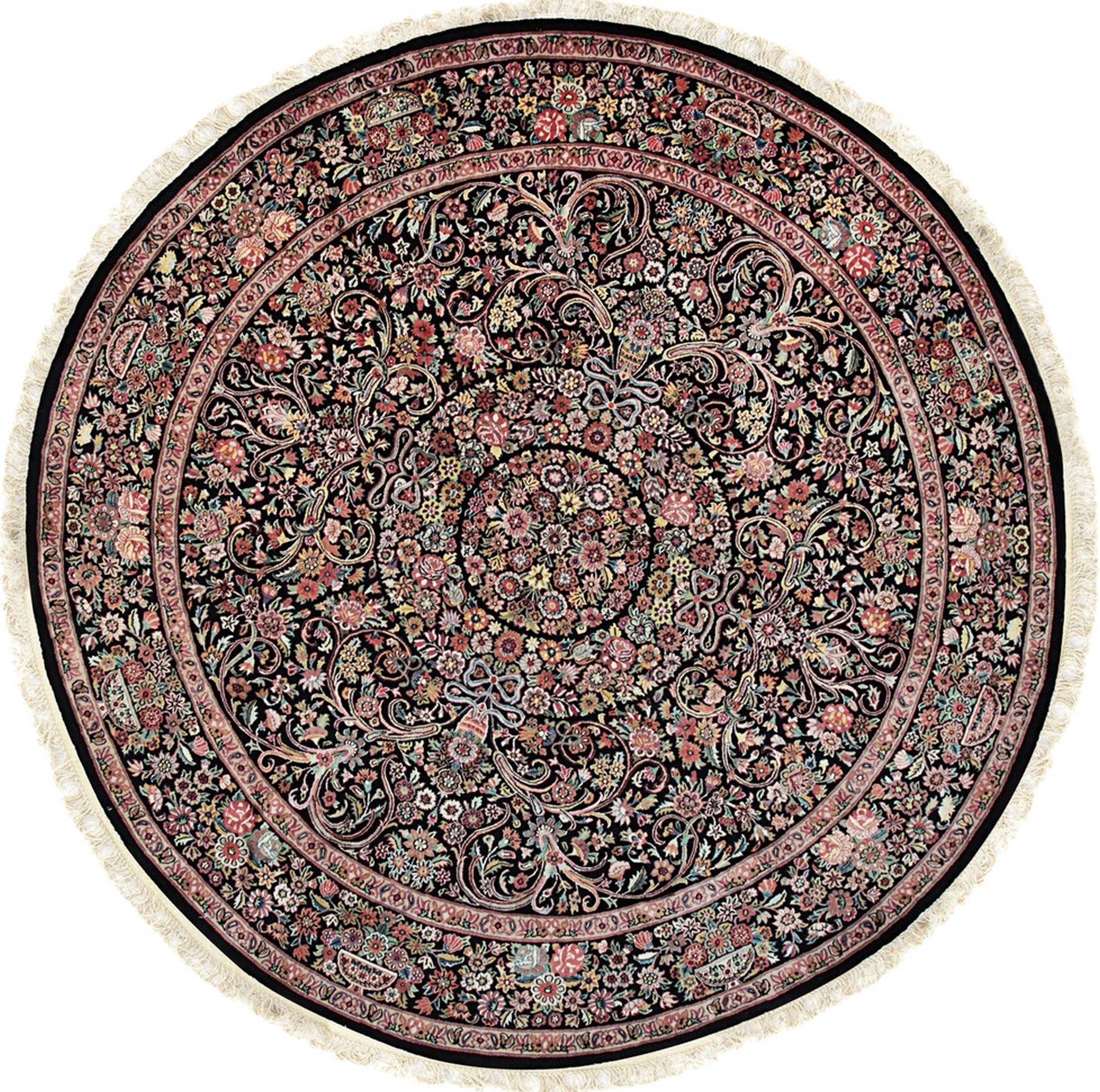 Isolated view of Timeless Inviting Black Hand Knotted Wool Rug, showcasing its intricate geometric design in subtle tonal variations.