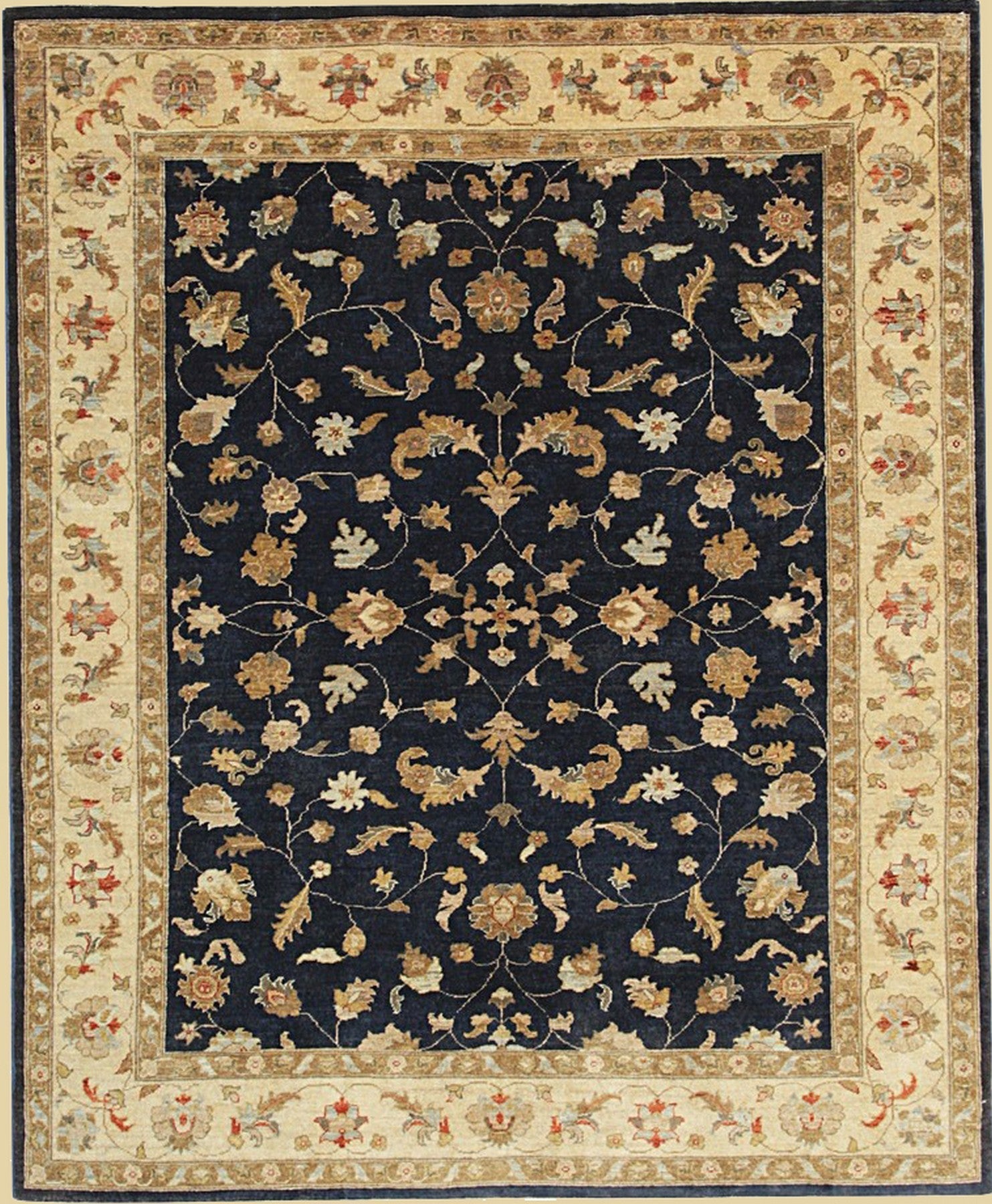 Isolated view of Stylish Peshawar Navy Hand Knotted Wool Rug, showcasing its design.