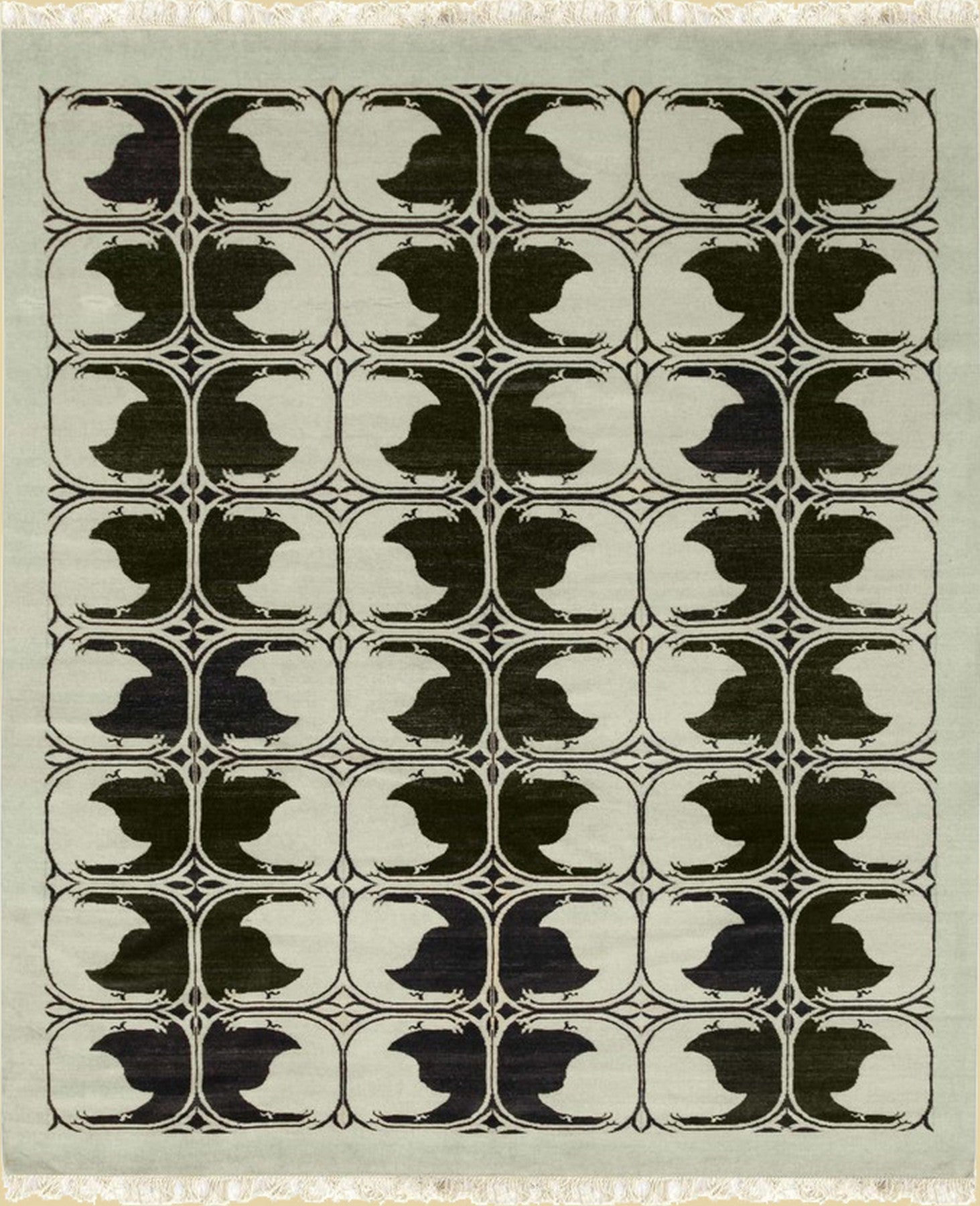 Isolated view of Jade Traditional Ivory Hand Knotted Wool Rug, showcasing its intricate traditional design.