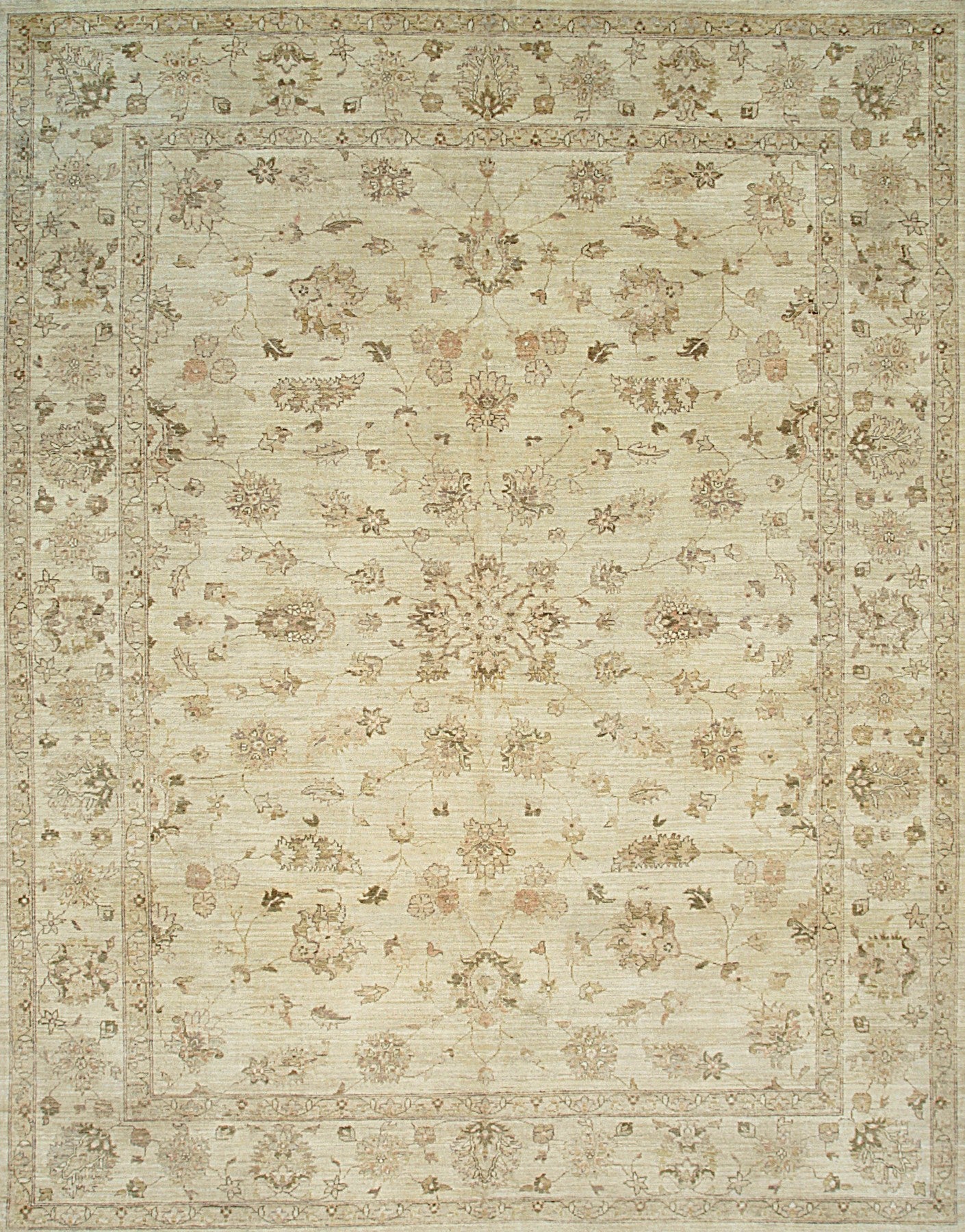Vibrant Oriental Beige Hand Knotted Wool Rug
