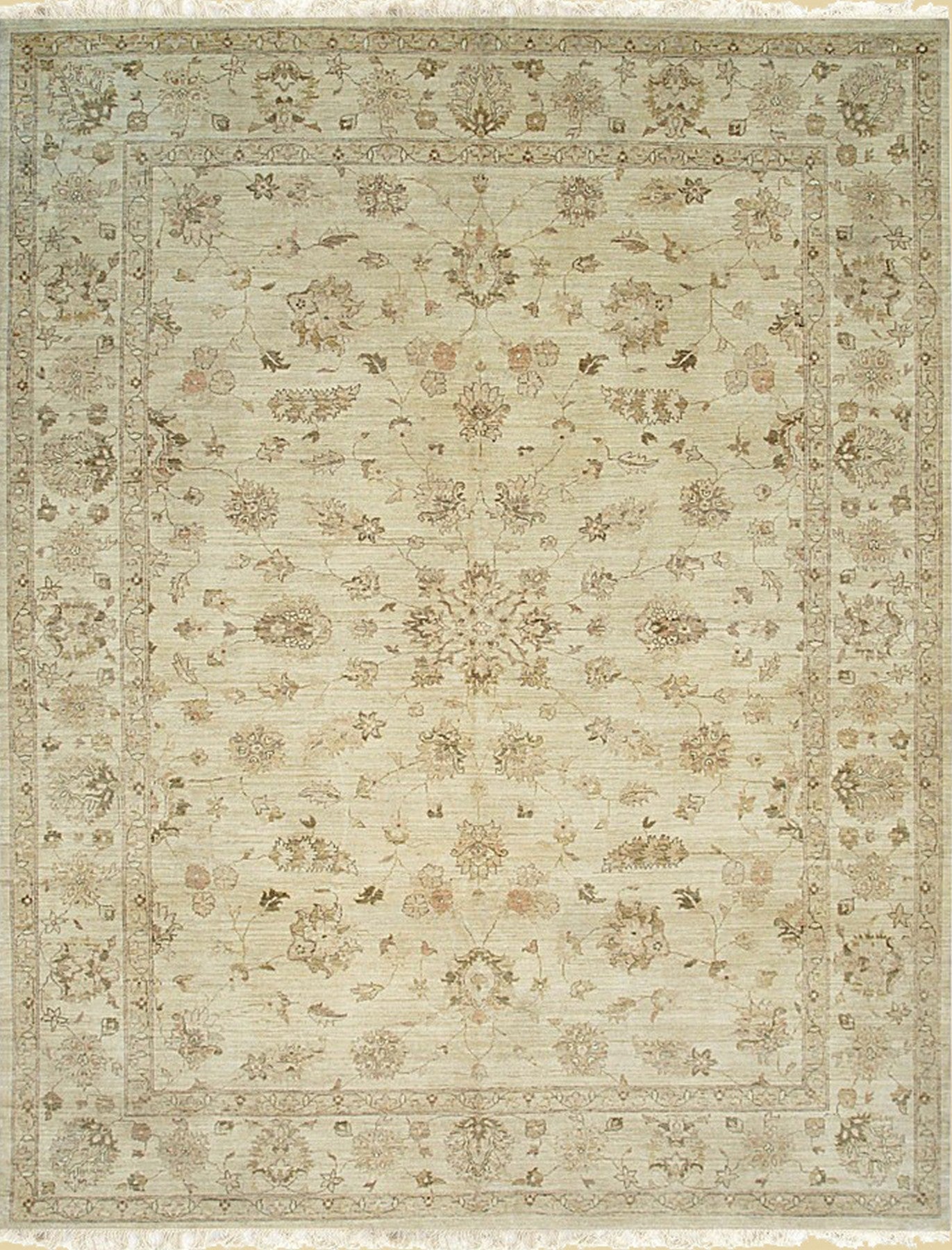 Isolated view of Vibrant Oriental Beige Hand Knotted Wool Rug, showcasing its intricate Oriental design.