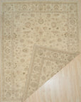 Vibrant Oriental Beige Hand Knotted Wool Rug, a richly patterned beige wool rug with intricate floral and geometric motifs, displayed on a light-colored floor.