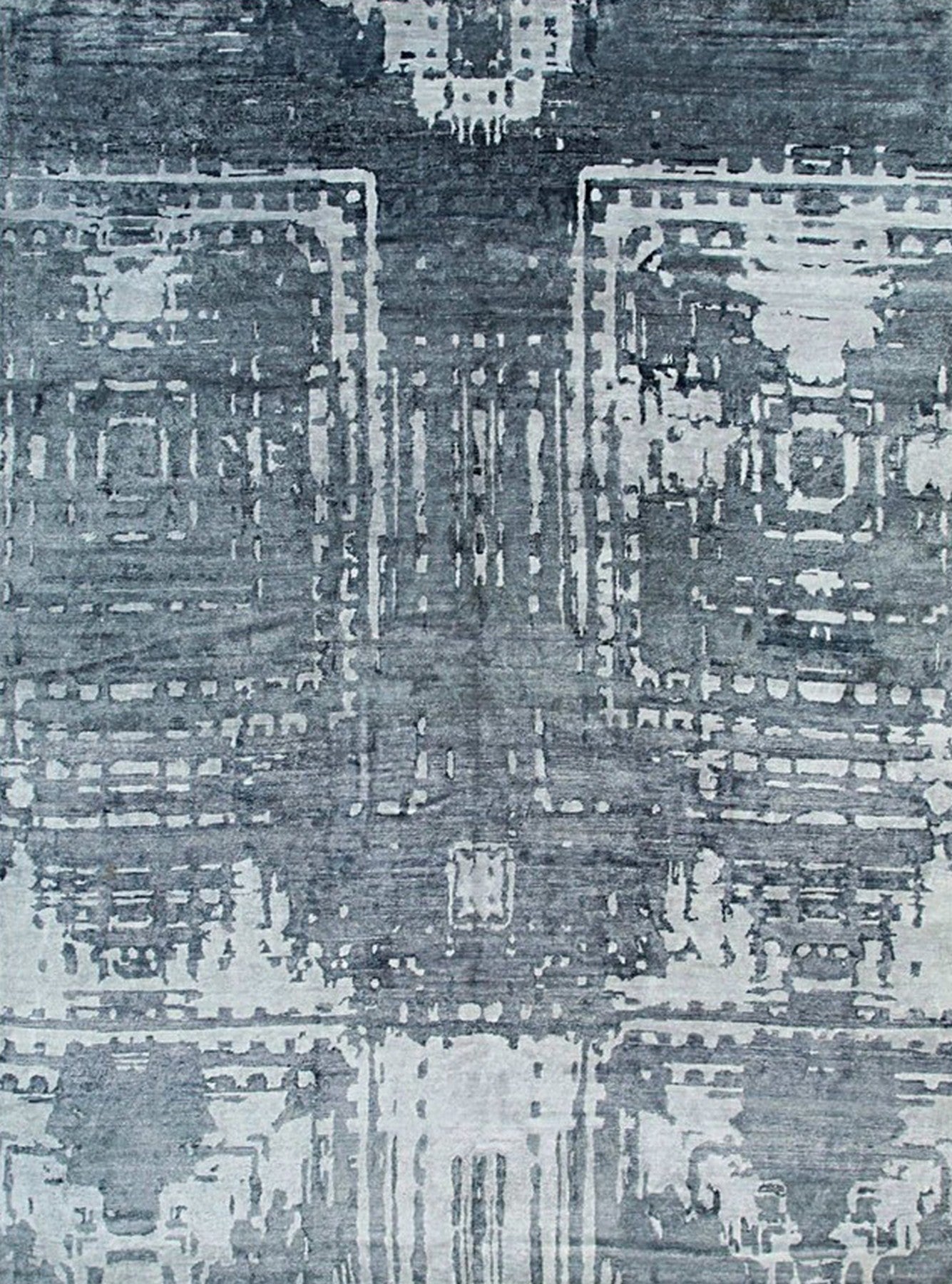 Isolated view of Graceful Classic Gray Hand Knotted Wool & Viscose Rug, showcasing its intricate geometric pattern in shades of gray.