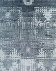 Isolated view of Graceful Classic Gray Hand Knotted Wool & Viscose Rug, showcasing its intricate geometric pattern in shades of gray.