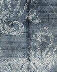 Isolated view of Classic Unique Black Hand Knotted Wool & Bamboo Silk Rug, showcasing its intricate geometric design in contrasting black and subtle sheen of bamboo silk.