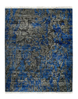 Hand-Knotted Wool & Bamboo Silk Blue Modern Floral Modern Classic Rug