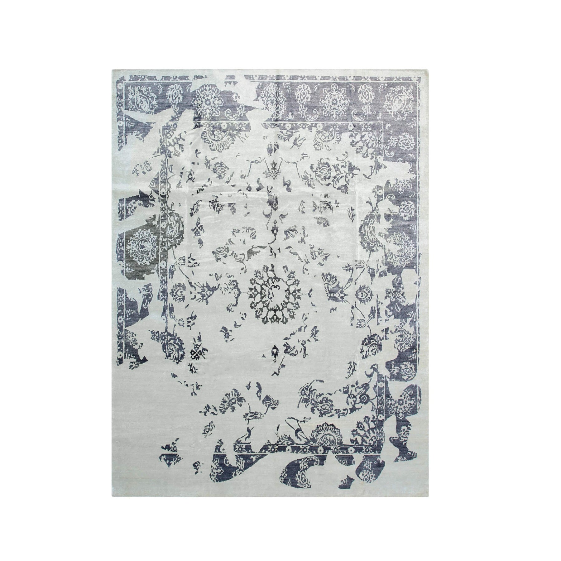 Isolated view of Ella Chic Ivory Hand Knotted Rug, showcasing its design.