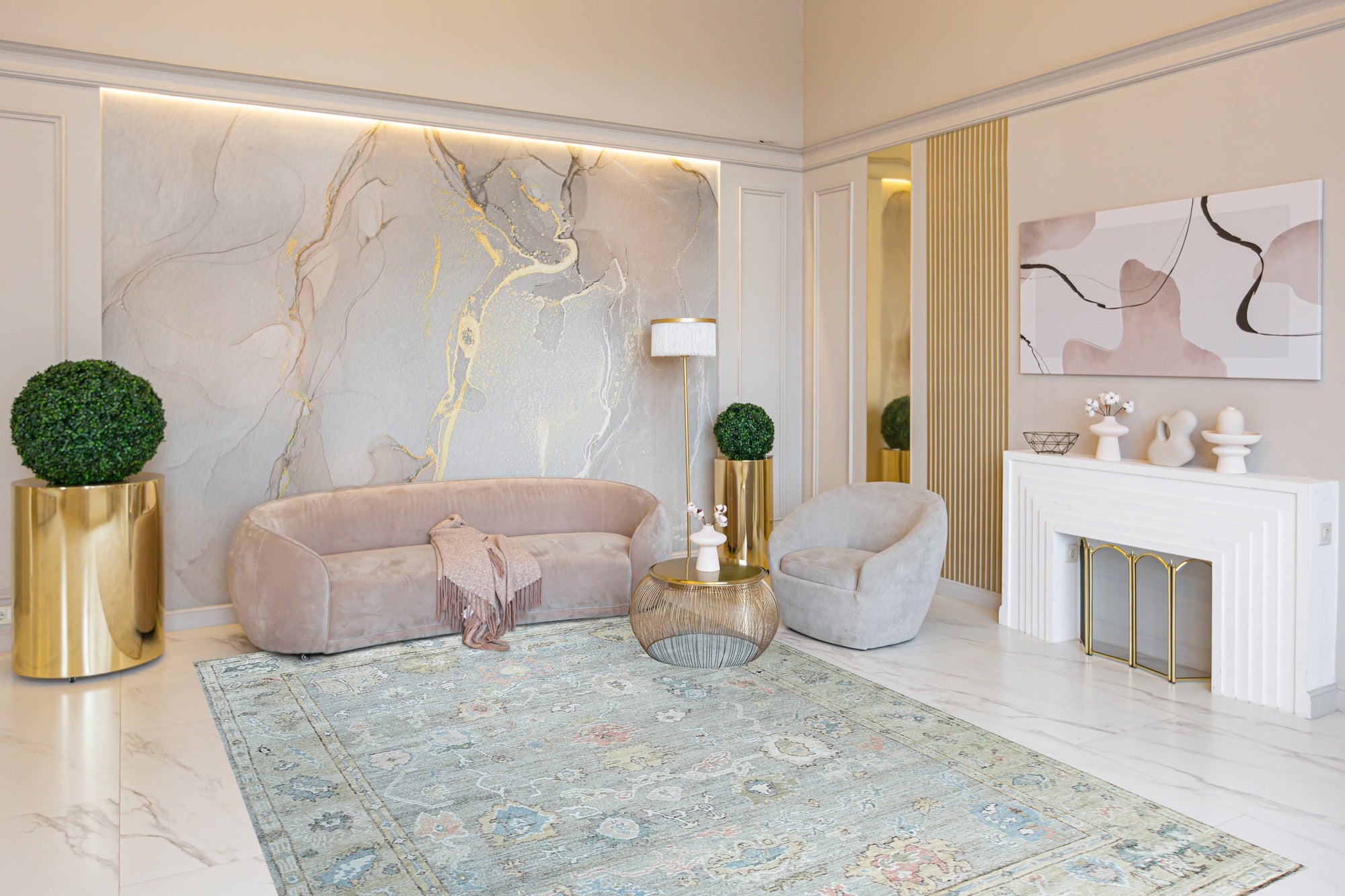 Nadia Harlow Ivory Hand Knotted Silk Rug, its subtle sheen illuminating a softly textured, intricate pattern; a detail shot emphasizing the rug's hand-knotted construction and luxurious silk fibers.