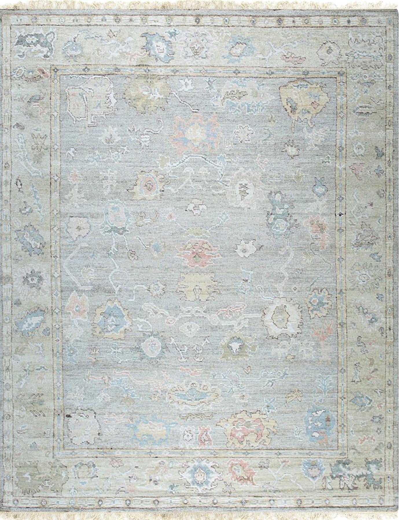 Isolated view of Nadia Harlow Ivory Hand Knotted Silk Rug, showcasing its intricate design.