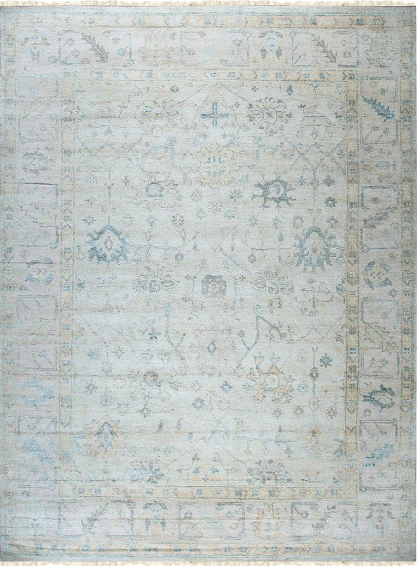 Isolated view of Elena Trara Ivory Hand Knotted Silk Rug, showcasing its intricate design.