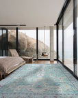 Celia Modern Green Hand Knotted Silk Rug, shimmering under natural light, its lush green silk pile and subtle, contemporary pattern inviting touch and adding refined elegance to the space.