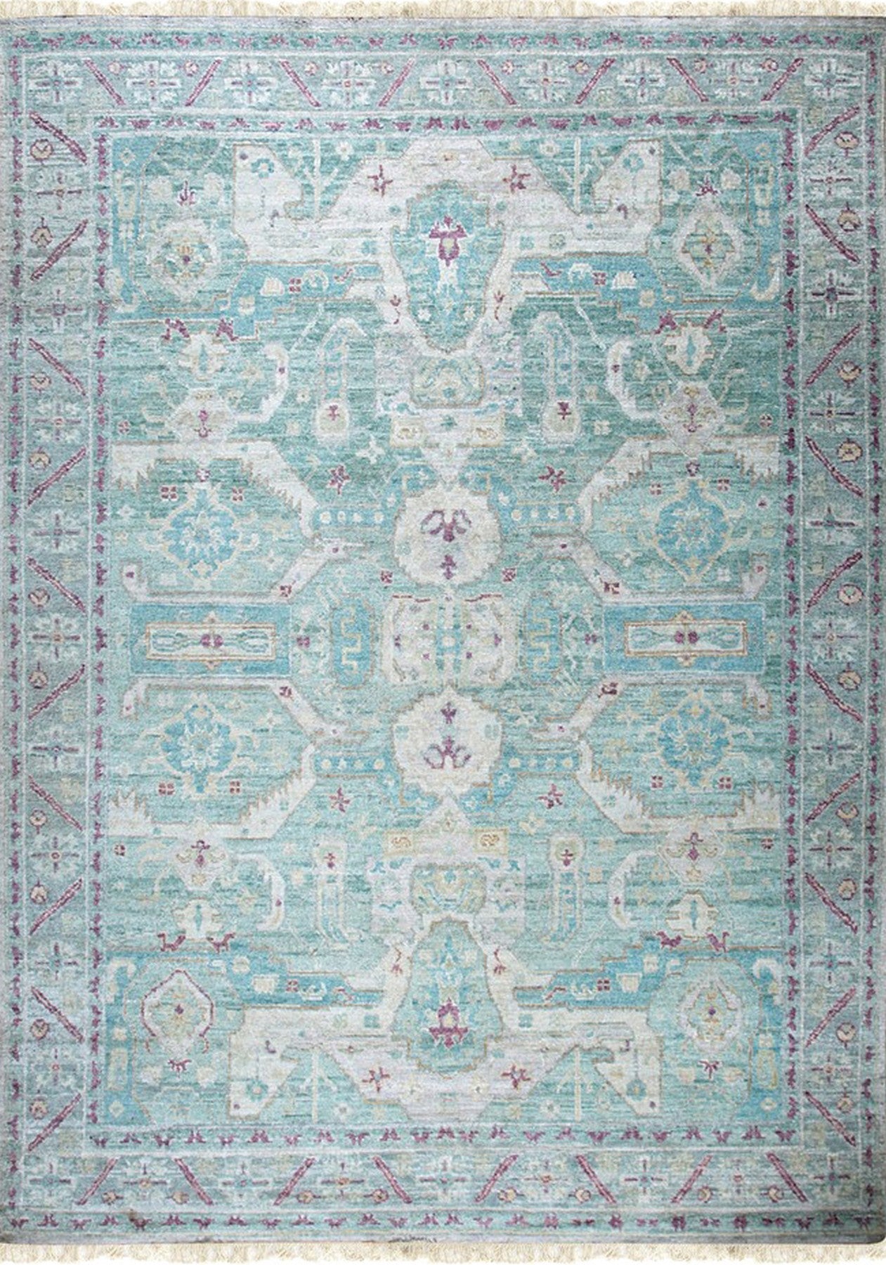 Isolated view of Celia Modern Green Hand Knotted Silk Rug, showcasing its design.