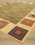 Luna Gabbeh Green Nan Rug, its vibrant green hues and Nan construction creating a soothing visual texture, displayed with surrounding furniture hinting at living room placement.