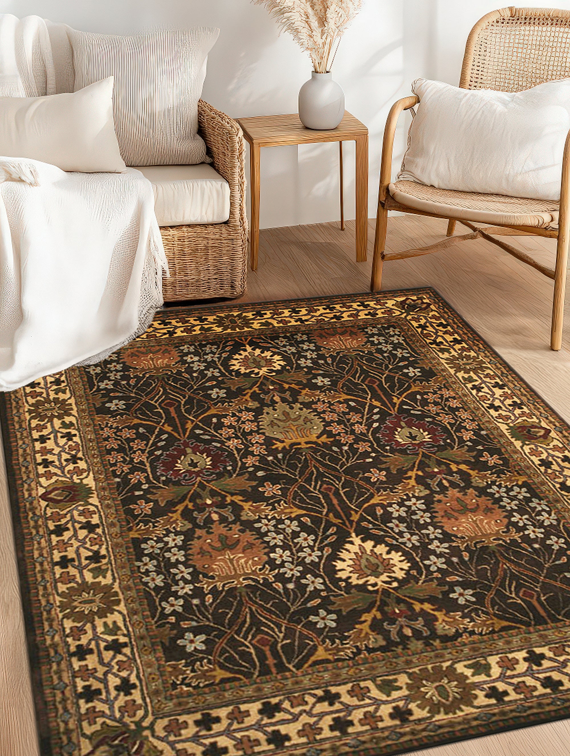Luna Delicate Brown Hand Tufted Wool Rug, warm brown tones and soft texture enhance a cozy living space.
