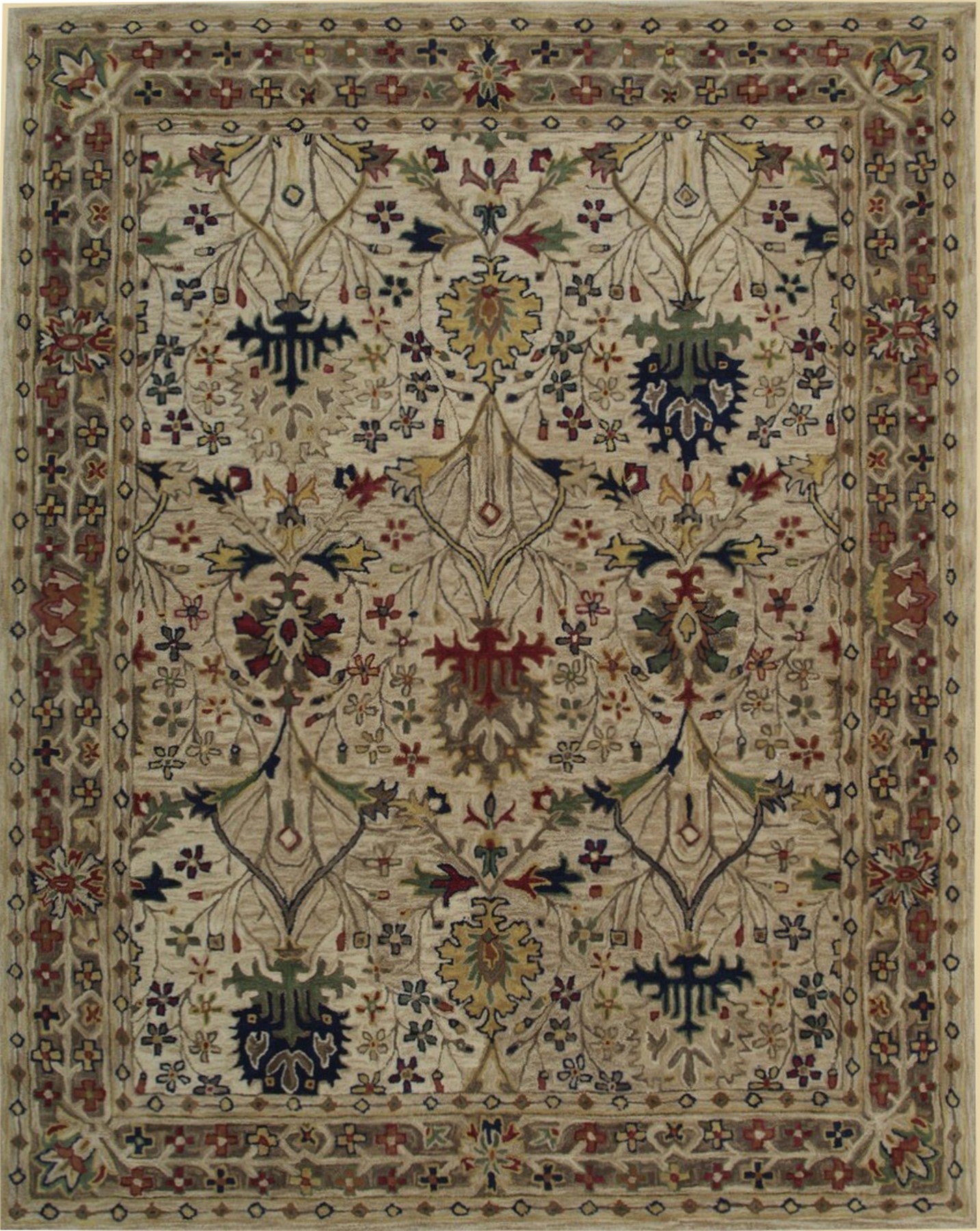 Isolated view of Graceful Exquisite Ivory Hand Tufted Wool Rug, showcasing its intricate floral design.