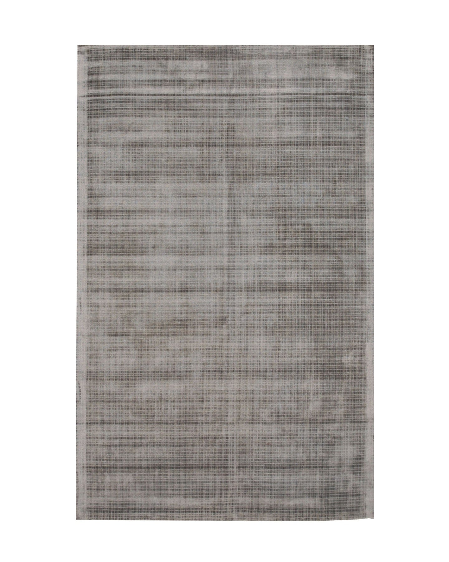 Isolated view of Sloane Maya Silver Handmade Rug, highlighting its intricate, geometric pattern woven in varying shades of silver and grey, creating a textured, modern design.