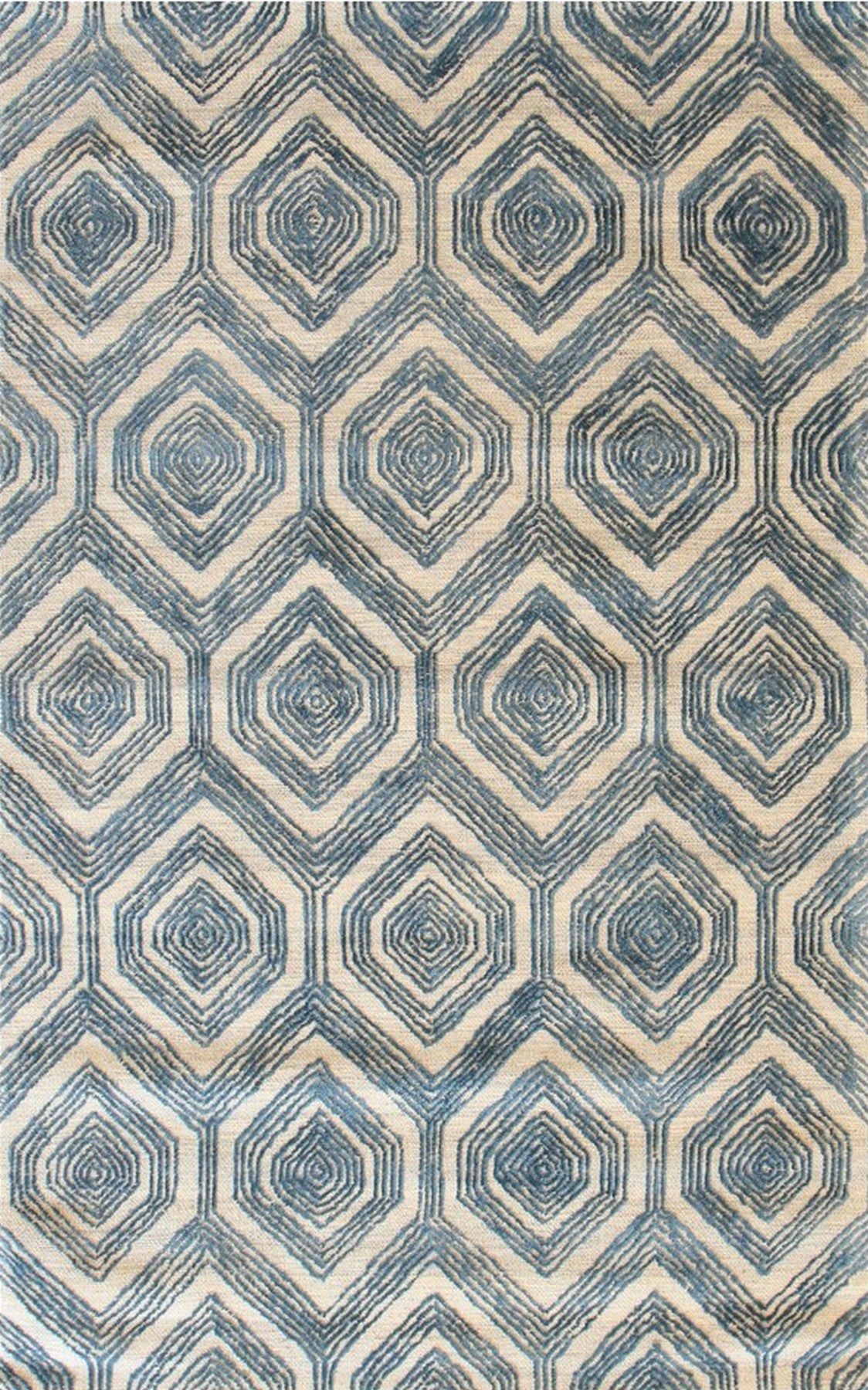 Isolated view of Maya Sophisticated Ivory Hand Tufted Wool & Viscose Rug, showcasing its intricate, possibly geometric or abstract, design.