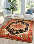 Ella Oriental Navy Hand Knotted Wool Rug, showcasing an elegant navy blue wool rug with a detailed traditional oriental pattern, displayed in a warm, inviting living room setting.