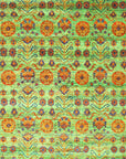 Isolated view of Sarrah Oriental Green Hand Knotted Sari-Silk Rug, showcasing its intricate Oriental design.