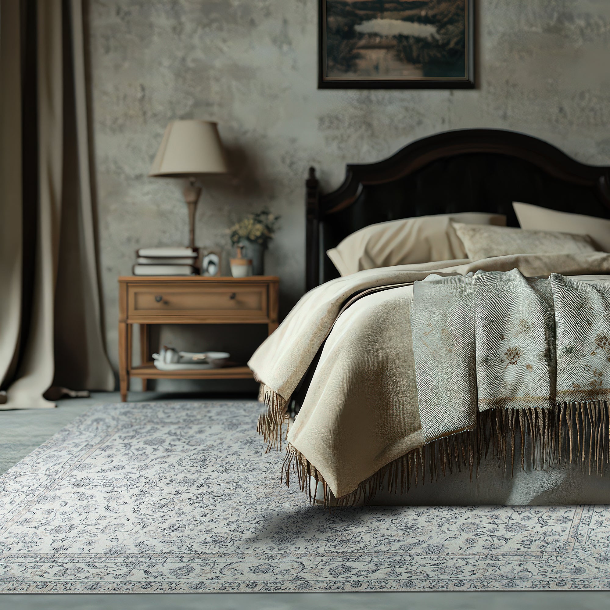 Sleek Rustic Beige Handmade Wool Rug, its neutral tones and subtle texture complement a modern living space with hardwood floors and natural light, adding warmth and understated elegance.