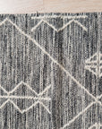 Luxurious Kilim Charcoal Handmade Wool Rug, displaying tightly woven charcoal wool in a classic Kilim design, presented in a bright, modern living space.