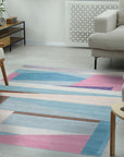 Iris Exquisite Multicolor Hand Tufted Wool Rug, a vibrant tapestry of color and texture, hand-tufted wool construction, displayed in a bright, inviting living space with modern furniture.