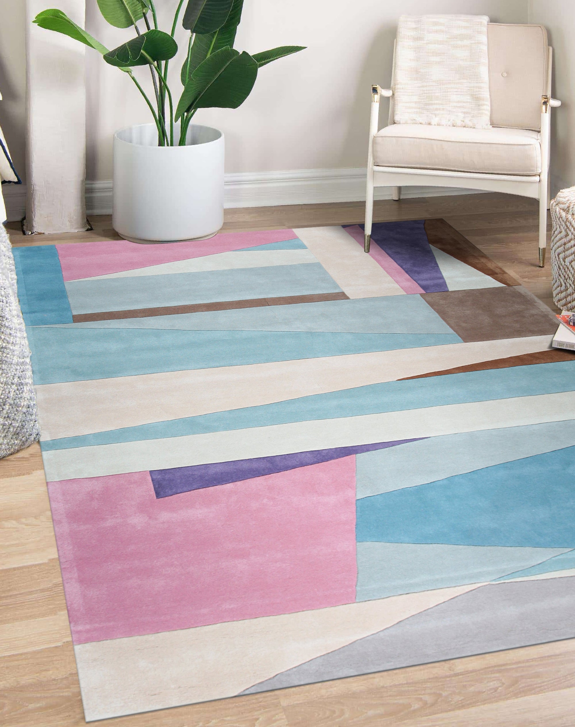 Iris Exquisite Multicolor Hand Tufted Wool Rug, vibrant waves of color cascade across this hand-tufted wool rug, a modern accent grounding a light-filled living space.