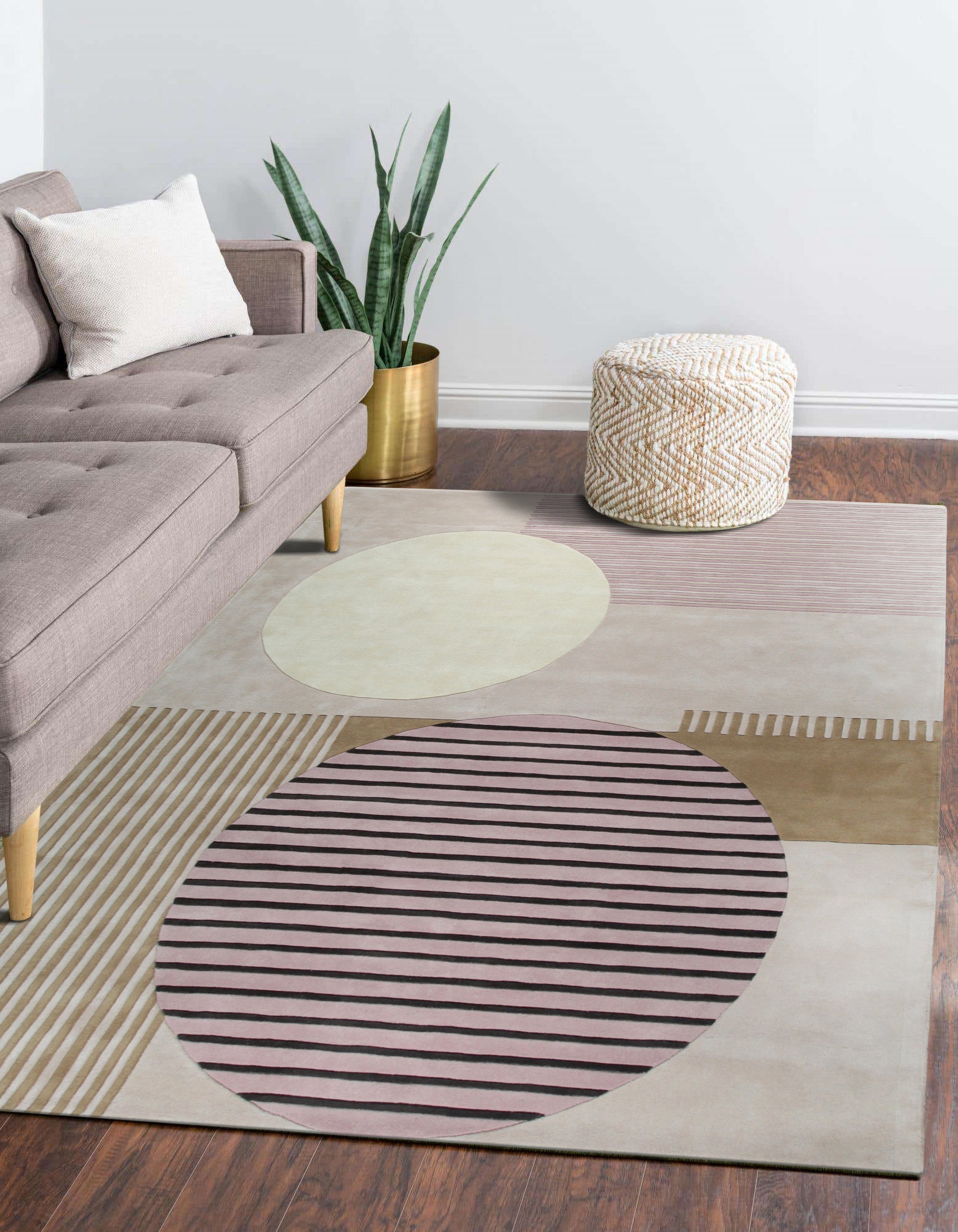 Bespoke Versatile Pink Hand Tufted Wool Rug, a soft pink wool rug with a subtle texture, adding warmth to a modern living space.