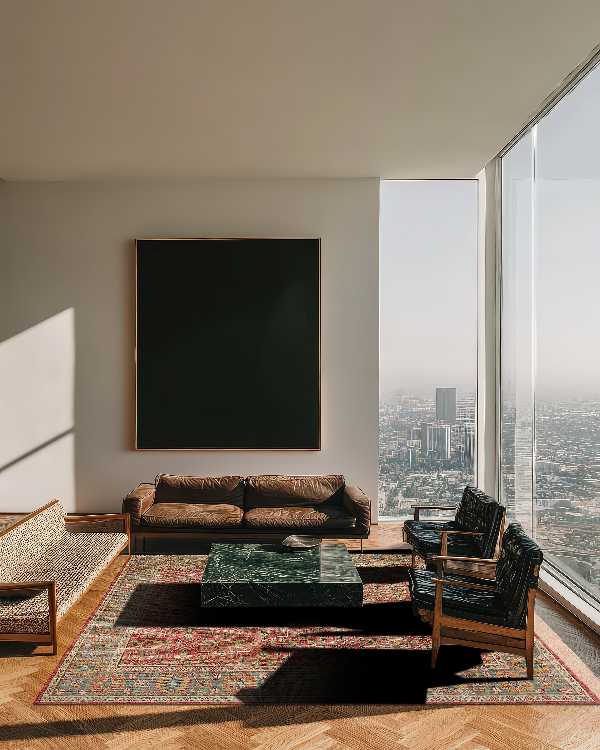 Celia Oushak Rust Hand Knotted Wool Rug, a rust-toned wool rug with a traditional Oushak design, displayed in a bright living space to add warmth and texture.