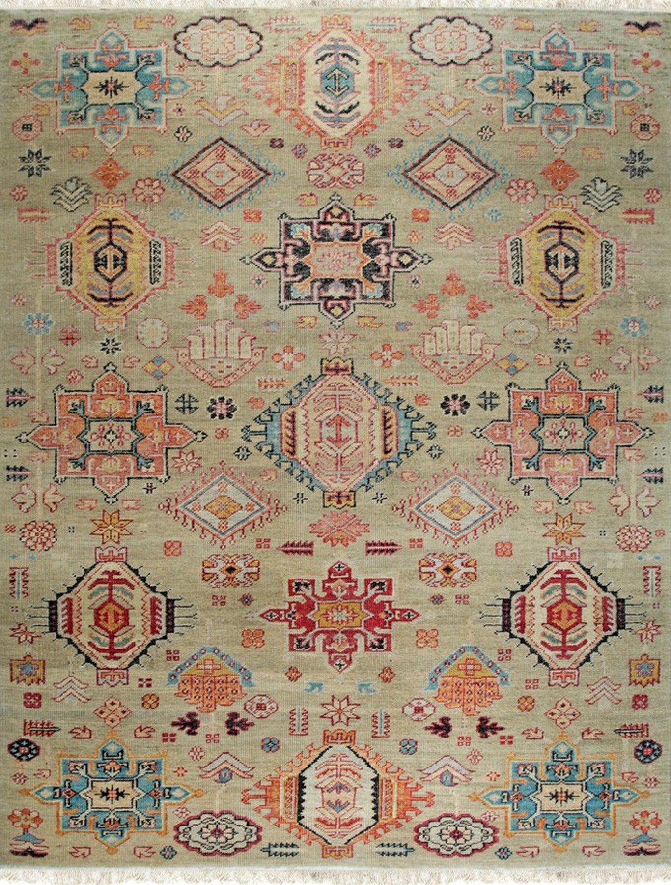 Isolated view of Lush Oriental Ivory Hand Knotted Wool Rug, showcasing its intricate floral design.
