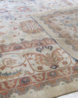Versatile Agra Beige Hand Knotted Wool Rug, showcasing intricate hand-knotted details and soft beige hues, enhancing a room's texture and warmth.