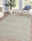 Freya Gabbeh Gray Handmade Wool Rug shown in a styled living room setting